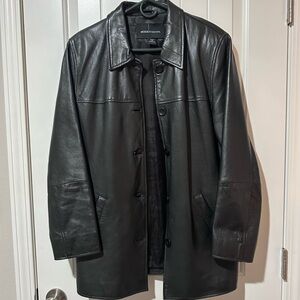 Moda International Black Leather Coat Medium